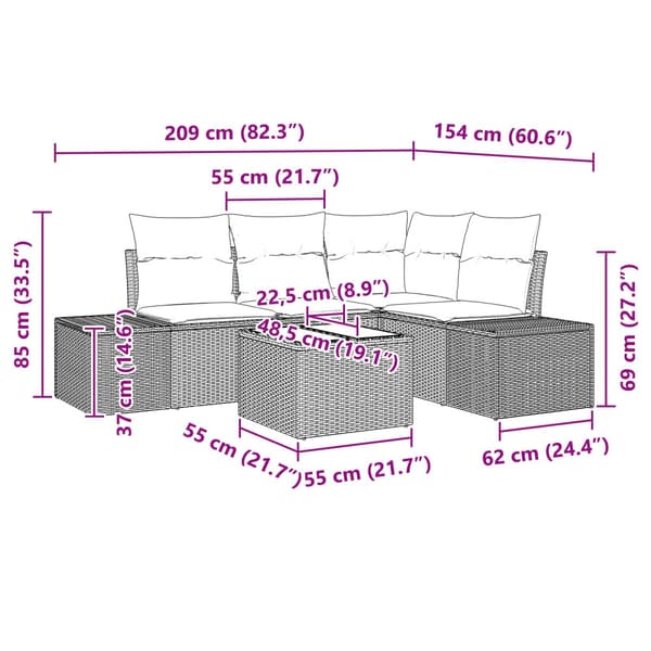 Trädgårdsoffset med kudde 5 pcs Brun konstrotting