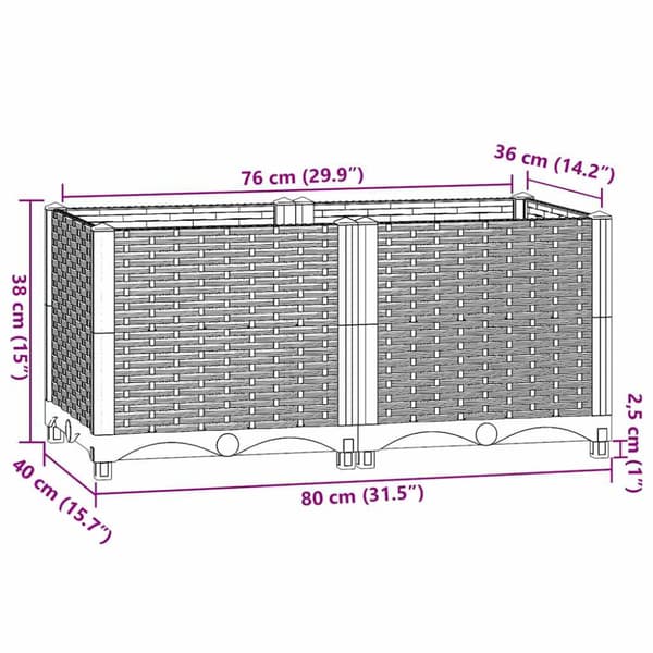 Upphöjd odlingslåda 80x40x38 cm polypropen