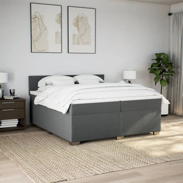 Ramsäng med madrass mörkgrå 200x200 cm tyg