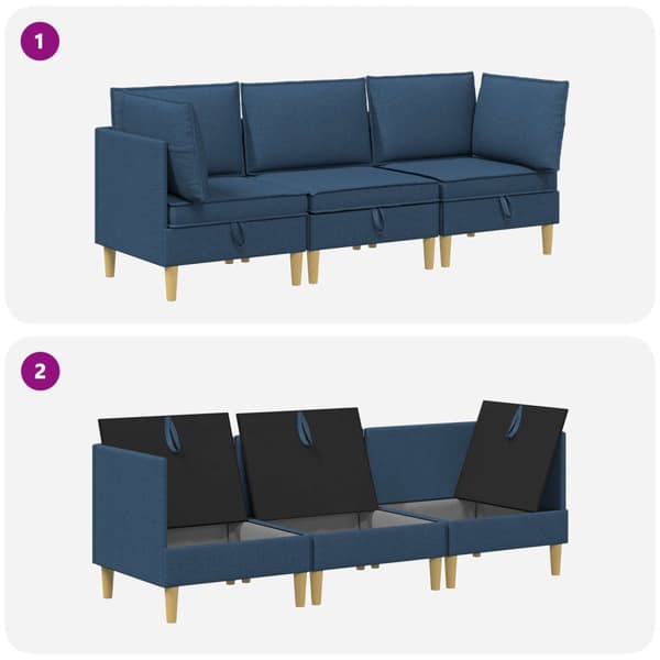 Möbelset för vardagsrummet med kudde med lagring 3 pcs Blå Tyg