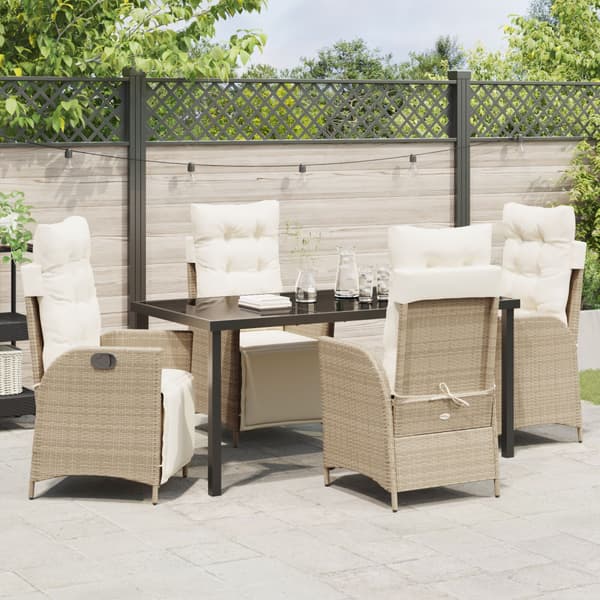 Trädgårdsmöbelset med kudde 5 pcs Beige konstrotting