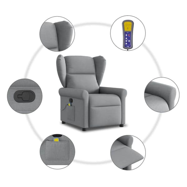 Massagefåtölj ljusgrå tyg