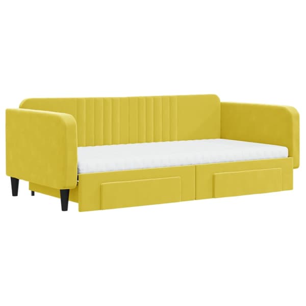 Dagbädd utdragbar med lådor gul 100x200 cm sammet