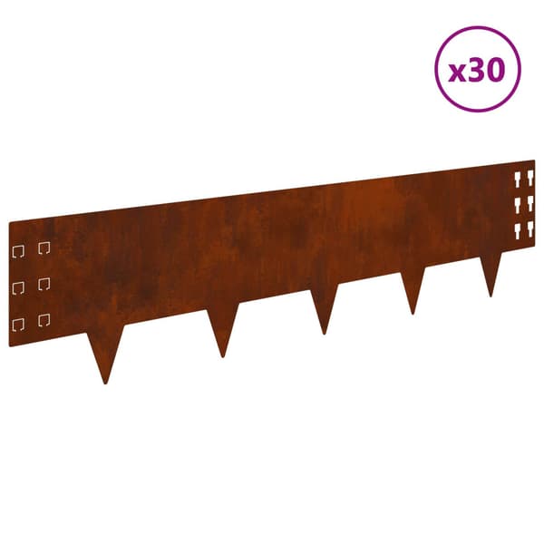 Kant för gräsmatta 30 pcs 100 x 25 cm Stål Rostig