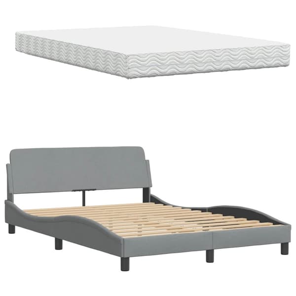 Bed with Mattress "Hanko" Light Grey 140x190 cm Fabric