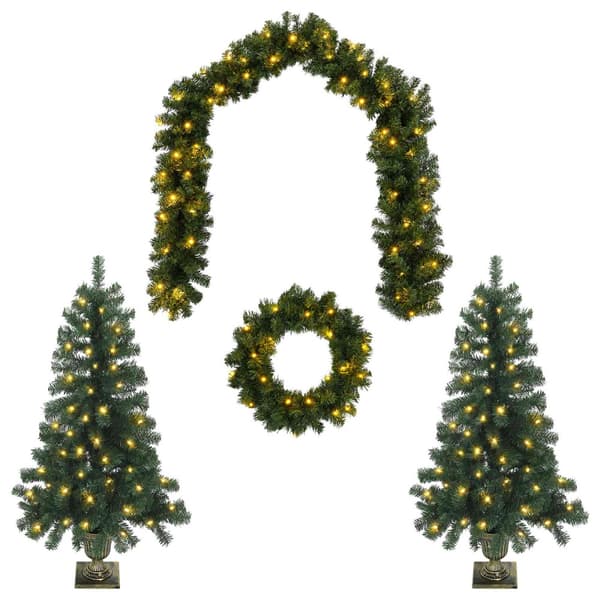 Mini-julgransset 120 cm 275 LED-lampor Varmvit PVC Grön