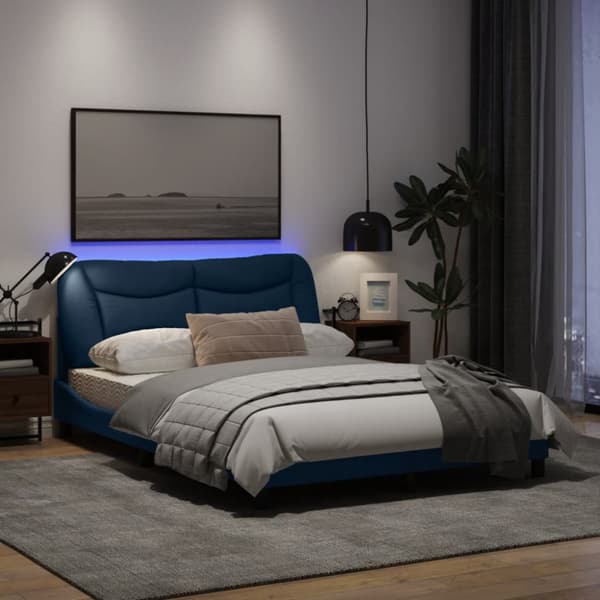 Bed Frame with LED without Mattress "Hvar" Blue 140x190 cm Fabric