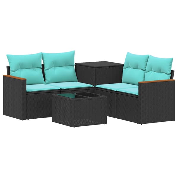 Soffset 6 st Svart och blå 55 x 55 x 37 cm Poly Rattan och stål
