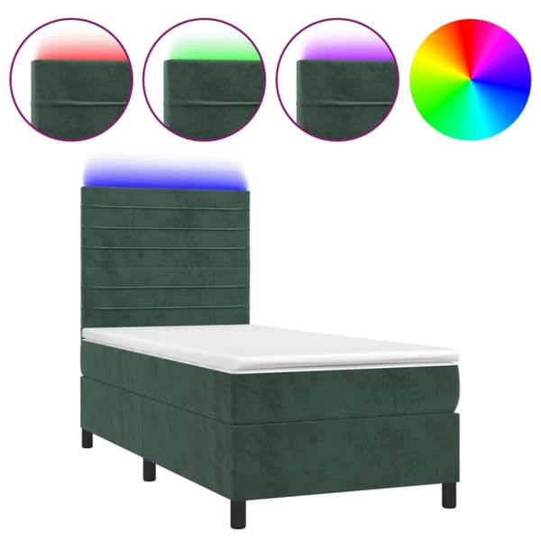 Ramsäng med madrass & LED mörkgrön 80x200 cm sammet