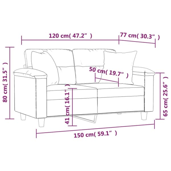 2-sits soffa med prydnadskuddar vinröd 120 cm konstläder