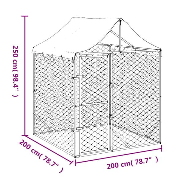 Hundgård med tak silver 2x2x2,5 m galvaniserat stål