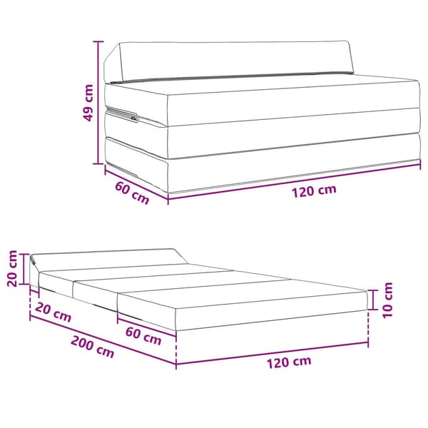 Fällbar Soffbed Svart 120 x 60 x 49 cm Tyg