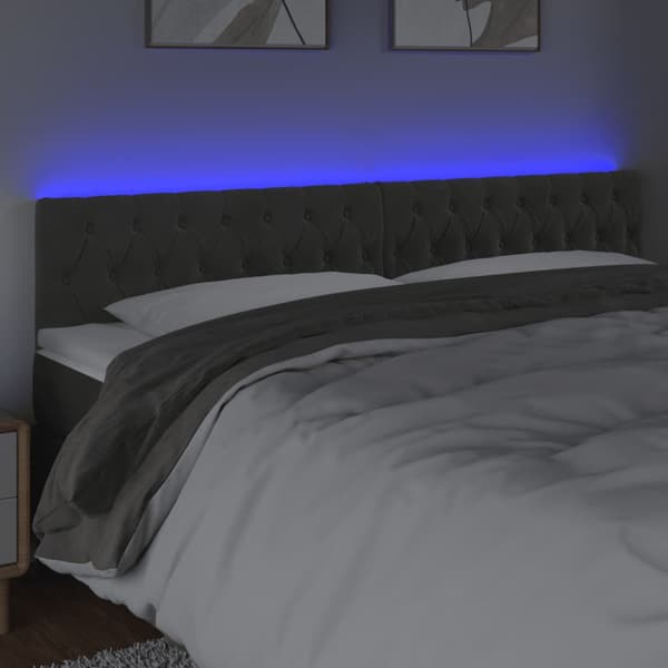 Sänggavel LED mörkgrå 200x7x78/88 cm sammet