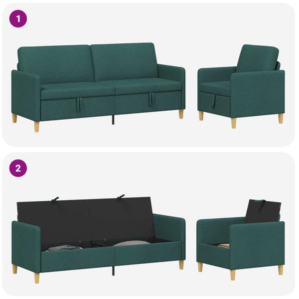 Soffgrupp med förvaring 2 pcs Mörkgrön Polyester