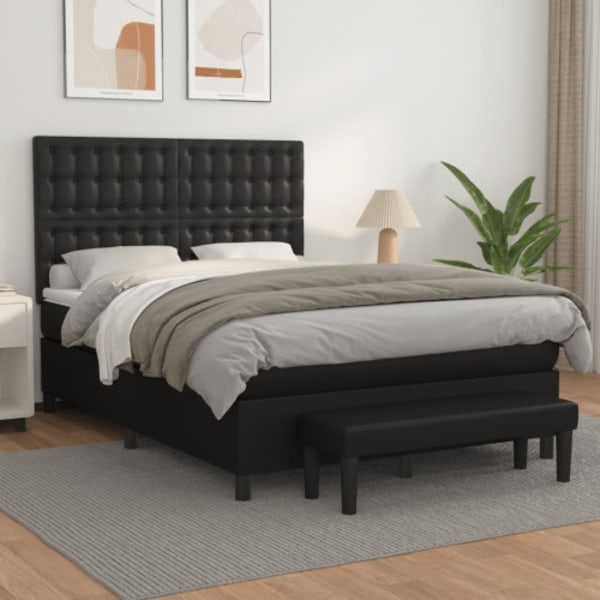 Ramsäng med madrass svart 140x190 cm konstläder