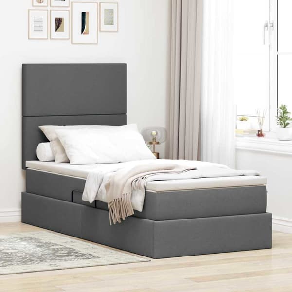 Förvaringssäng med madrass Mörkgrå 90 x 200 cm Polyester