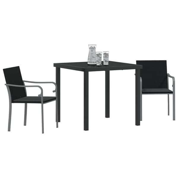 Trädgårdsmöbelset 3 pcs Svart och Grå PE Rattan