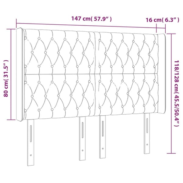 Sänggavel LED rosa 147x16x118/128 cm sammet