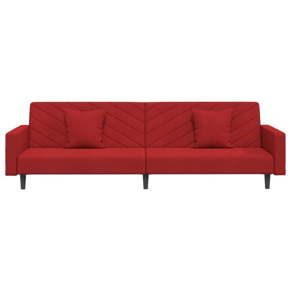 Bäddsoffa 2-sits med två kuddar vinröd sammet