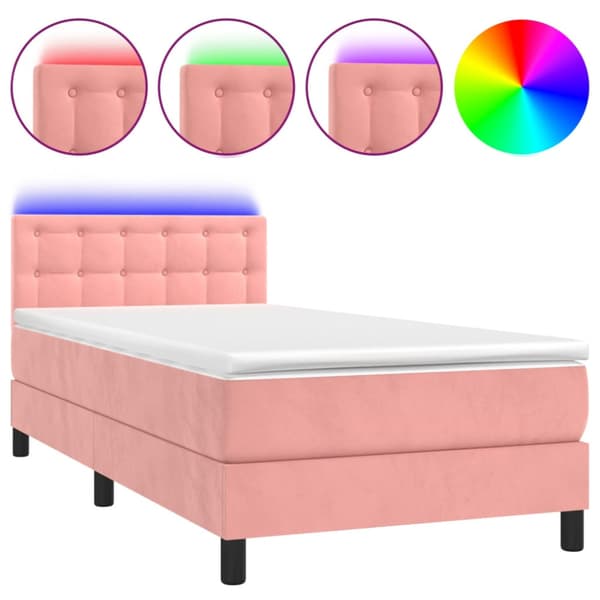 Ramsäng med madrass & LED rosa 90x200 cm sammet