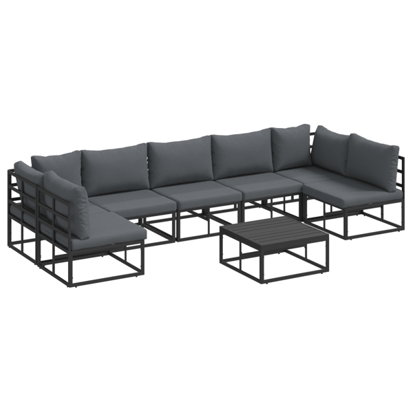 Trädgårdsoffset med kudde 8 pcs Svart Aluminium