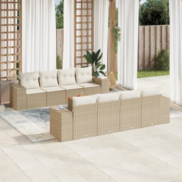 Soffgrupp för trädgården med dynor 9 delar beige konstrotting