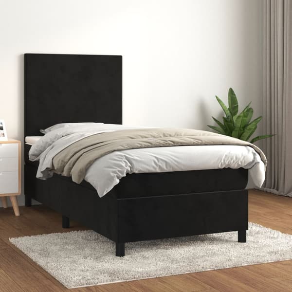 Ramsäng med madrass svart 90x190 cm sammet