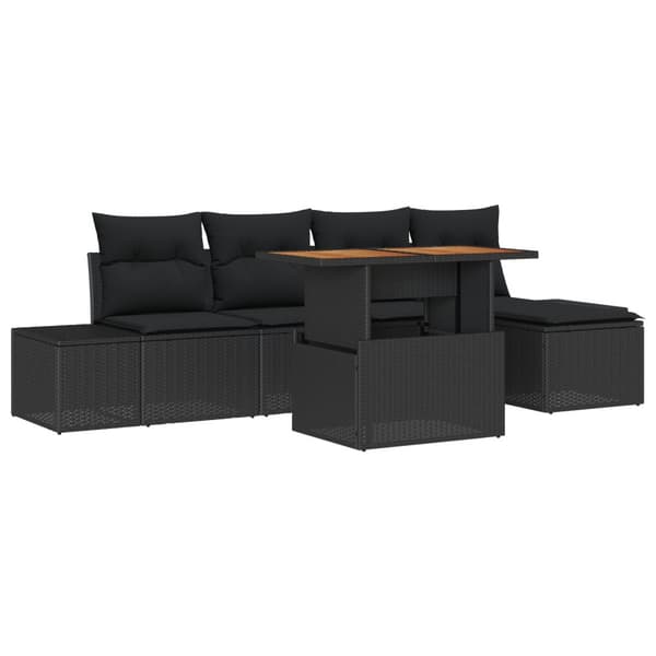 Trädgårdsoffset med lagring 6 pcs Svart Poly rattan