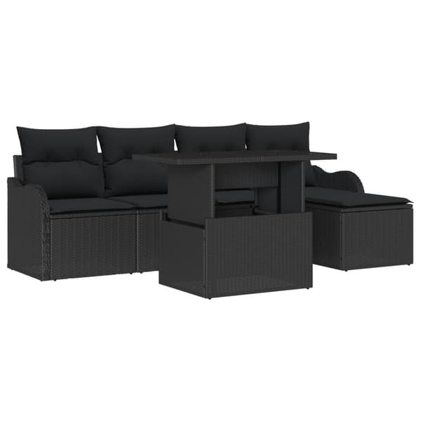 Utomhussoffgrupp med kudde 6 pcs Svart Poly rattan