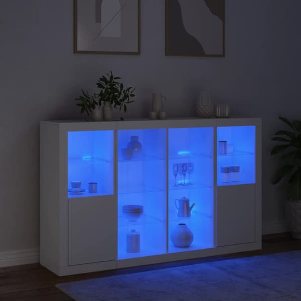 Skänkar med LED-belysning 3 st vit konstruerat trä