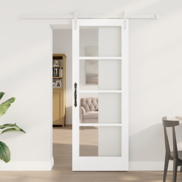 Skjutdörr med Hårdvarusats 'ORKDAL'Vit Massivt Trä & Glas