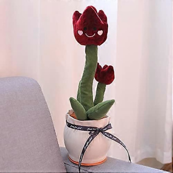 Snakkende Blomst Plysjleketøy Dansende Snakkende Gjentagende Multifunksjonell Tulip[D] Red Wine