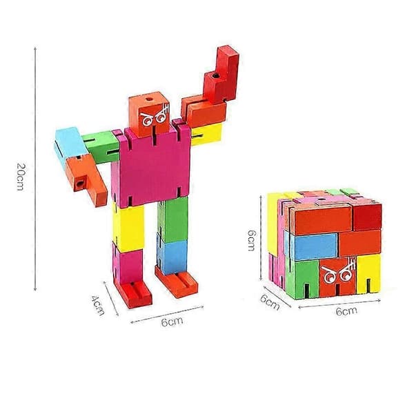 Rubik Terning Robot, Multifunktionel Farve Træ Rubik Terning Robot Børns Pædagogisk Legetøj[D]