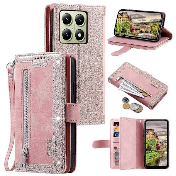 Mobilfodral för Xiaomi 14T med dragkedja, 9 kortplatser, PU-läder, flippfodral Multicolor Style C