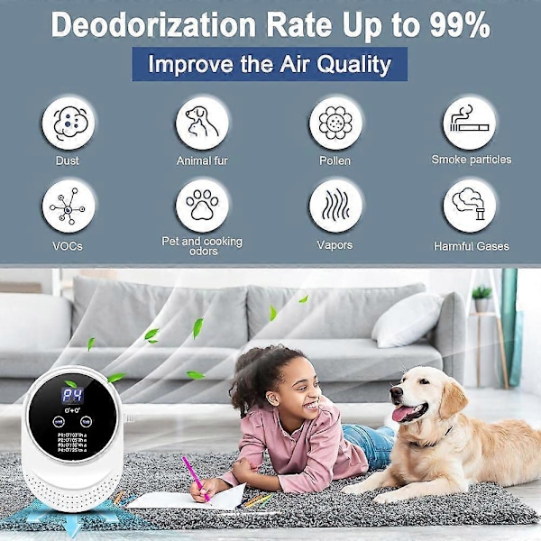 Ozon luftrenser, 5W, 150mg/t, til områder op til 30 kvm, 99% sterilisering og deodorisering, 4 driftstilstande, LCD, mini ozongenerator a[D]