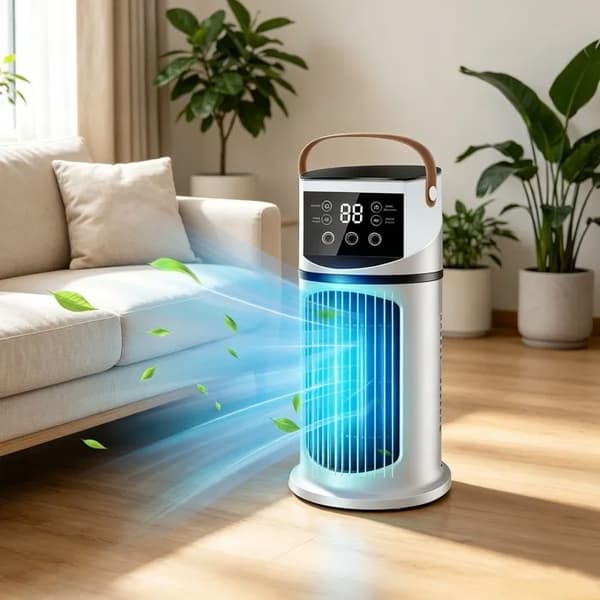 Bärbar tornluftkylare, 9 hastigheter, 3-håls dimsystem, 8-timmars timer, 7-färgs LED-belysning (D)