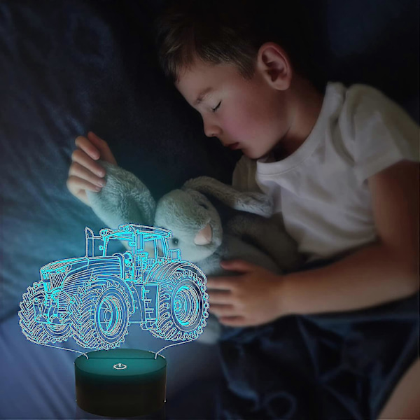 Lastbil 3D Illusion Nattlampa, Traktor 16 Färgväxlande Dimbar Hologram Belysning, Smart Timer Leksak USB Laddning Bord Sängrums Dekoration