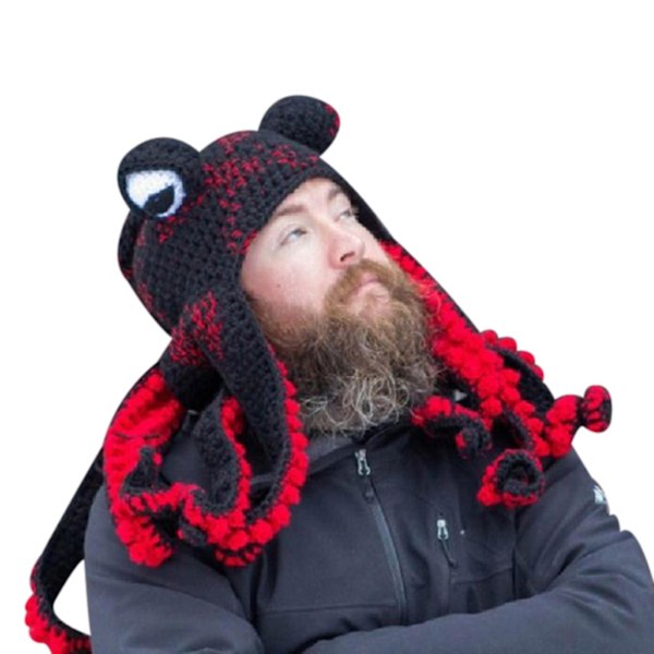 Blæksprutte Voksen Tentakel Hat Håndvævet Strikket Blæksprutte Hat Jul Halloween Kostume Cosplay[D] Black