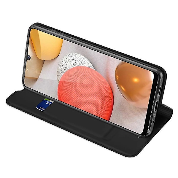 DUX DUCIS Skin Pro Series för Samsung Galaxy A12/M12 Stativfunktioner Folio Flip Läderfodral med Kortfack Black
