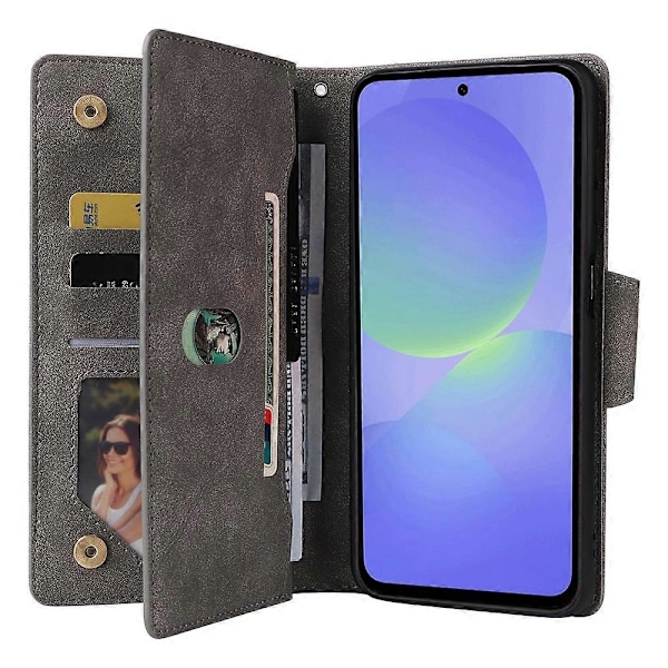 Samsung Galaxy A36 5G -kotelo vetoketjullinen lompakko nahkainen jalusta puhelinkotelo niittikoriste - vihreä[D] Multicolor Grey