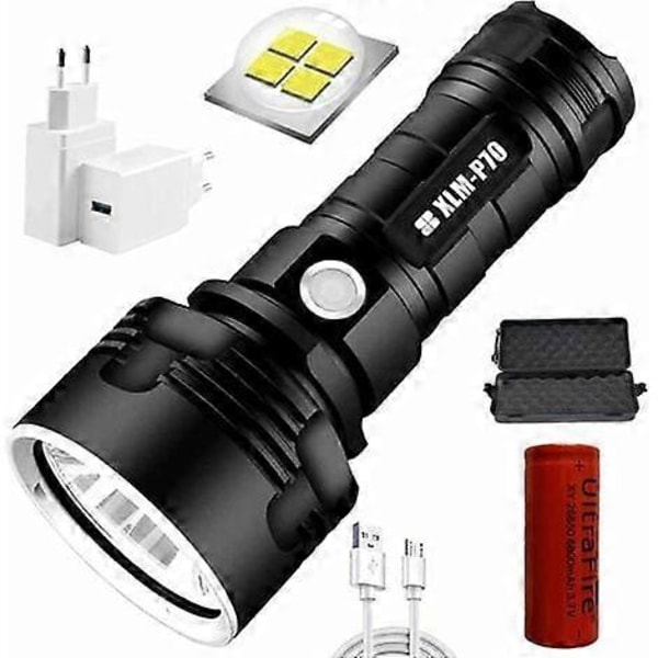 P70 Ficklampa, 30000-100000 Lumen Hög Effekt LED Ficklampa Vattentät Ultra Ljusstark, Ficklampa Xlm-P70 50w Den Mest Kraftfulla 3 Lägen