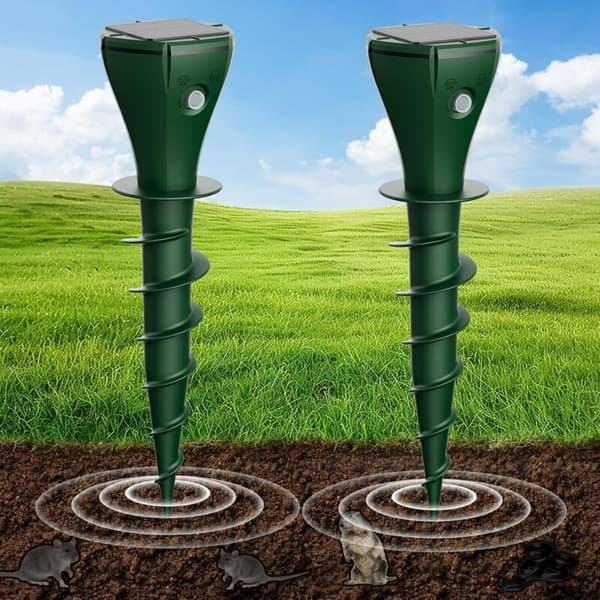 Soldriven mullvadsavvisare, 2-pack, vibration och ultraljud, för mullvadar, sorkar, möss, ormar 0.28 kg