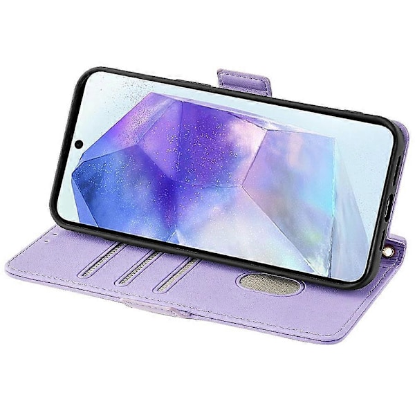 Læder Wallet Case med RFID-blokering og stativfunktion samt håndrem til Samsung Galaxy A26 5G - Grøn[D] Multicolor Purple