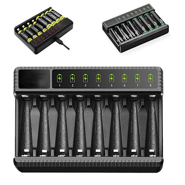 Universal 8-sporers hurtig batterilader for AA AAA Ni-MH oppladbare batterier FT