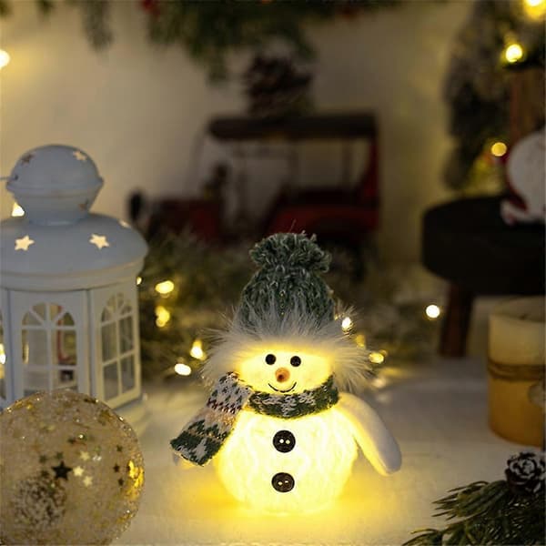 Jul Snögubbe Dekoration med Stickad Mössa LED Ljus Docka Vinter Semester Heminredning Festlig Atmos[D] Short Hat