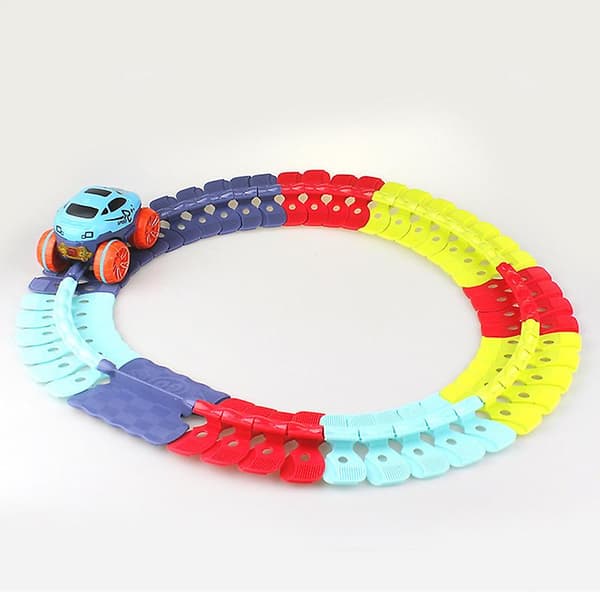 Utskiftbar bane med LED-lysende racerbil, fleksibel montert bane, bursdagsgave til barn, gutter, jenter [D] 46pcs