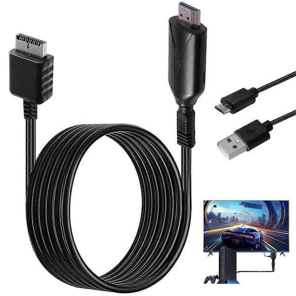 PS1/PS2 till -Kompatibel Adapterkabel för Spelkonsoler, Stöder 720P/1080P HD-utgång, Kompakt Des[D] Black