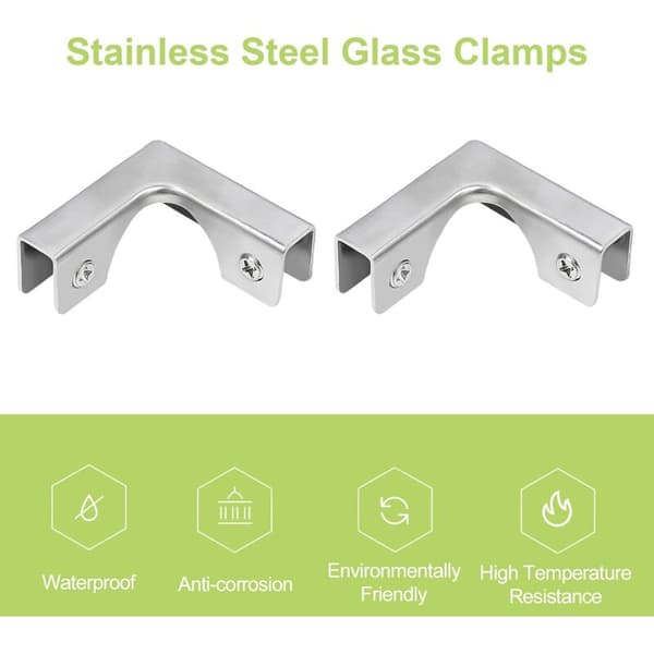 Glasklemme, 4 stk. L-formede glasforbindere i rustfrit stål, retvinklede monteringsbeslag til akvariemontering Gris Acier inoxydable (inox)