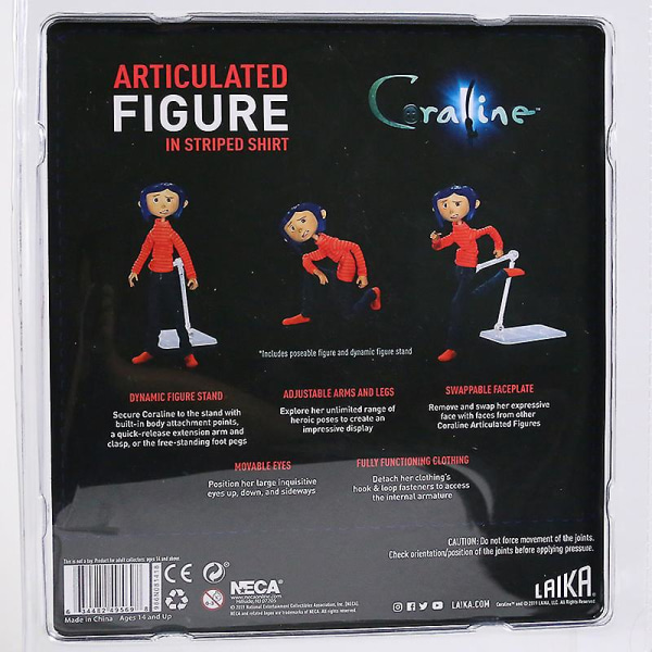 Neca Coraline i randig skjorta / gul regnrock 7\" Abs/pvc actionfigur leksak docka [kk] A