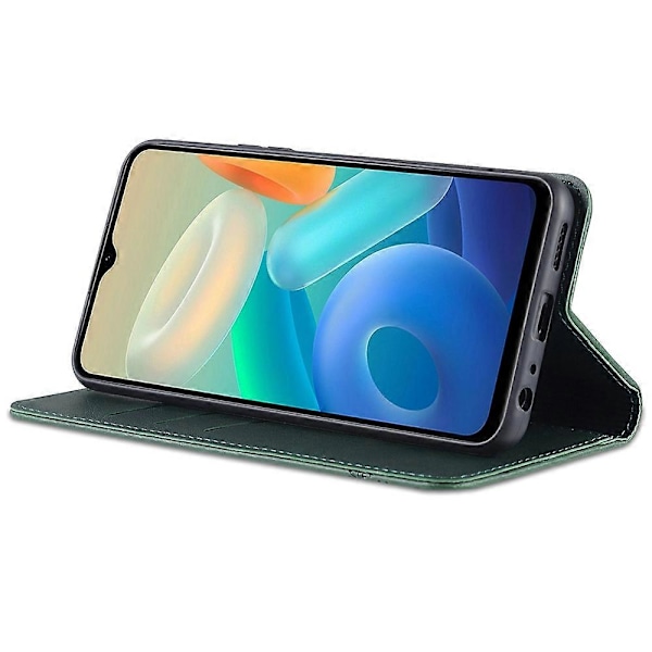 AZNS Plånboksfodral i PU-läder med magnetisk automatisk absorption för vivo Y33s 5G/Y75 5G, vikbart stativ, telefonfodral Green